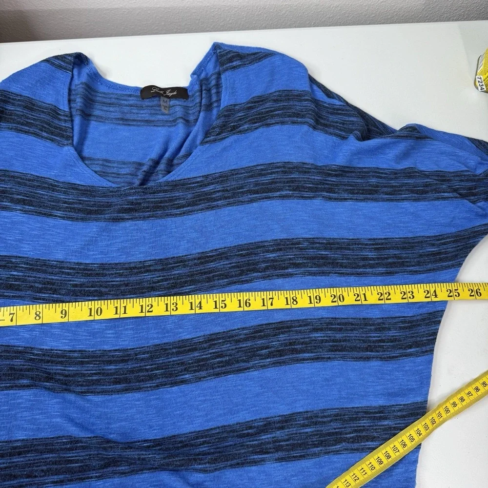 Laila Jayde Tunic Top Womens Medium Blue Black Striped Knit Dolman Boxy